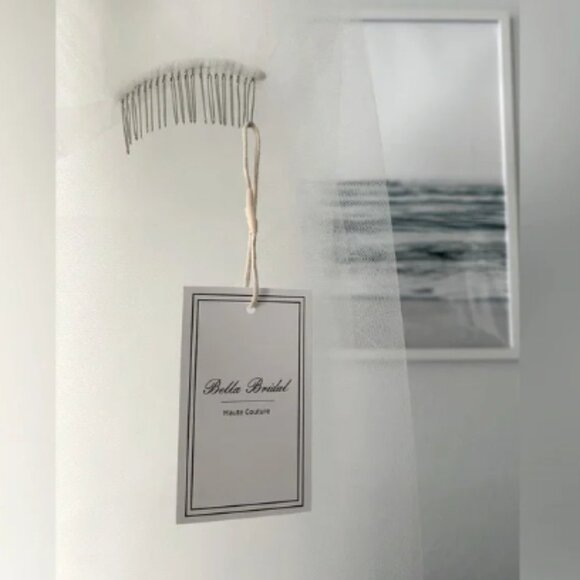 Plain Cathedral Wedding Veil with Blusher - Picture 4 of 7